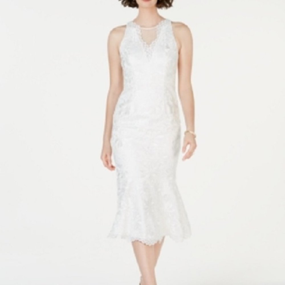 New Adrianna Papell Lace Flounce Hem Dress Ivory